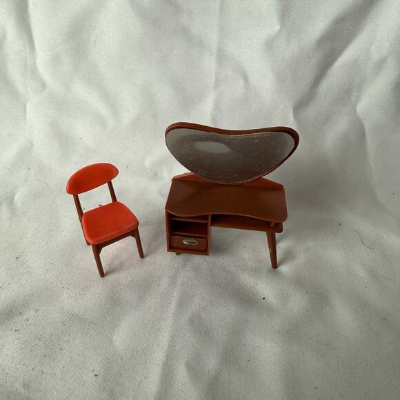 Vintage Dollhouse Vanity Desk & Chair Set Plastic Hong Kong Mid-Century Style - Picture 1 of 5